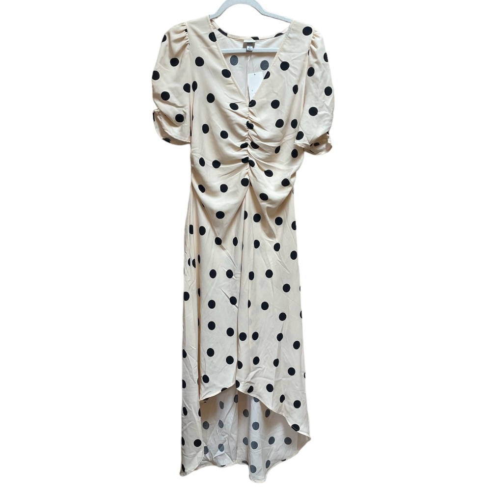 NWT A New Day Crepe Short Sleeve Cream and Black Polka Dot Midi Dress